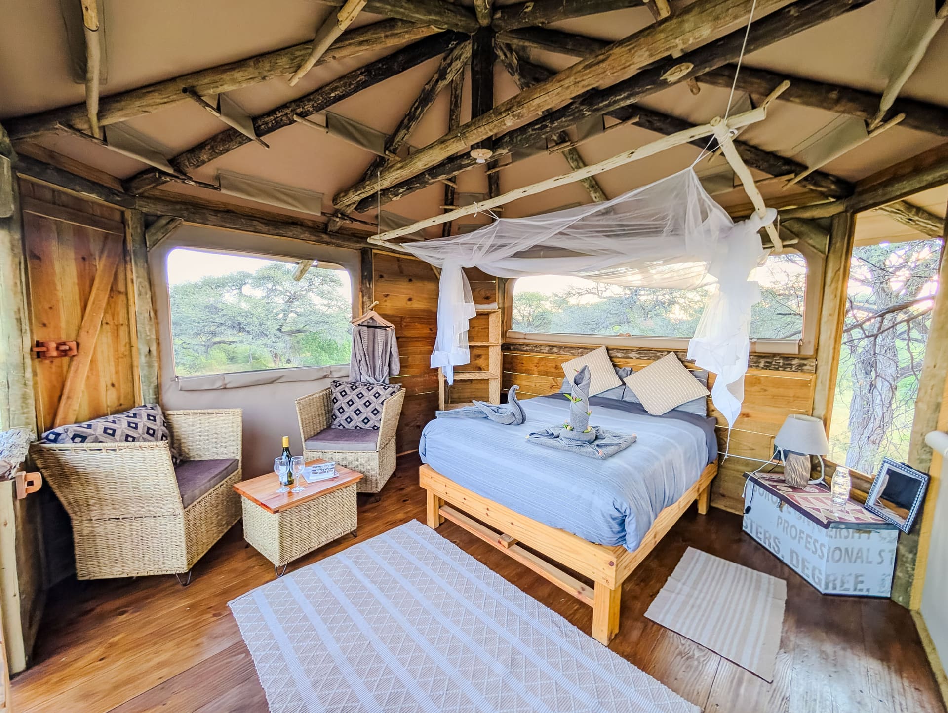 Treehouse bedroom with mosquito net