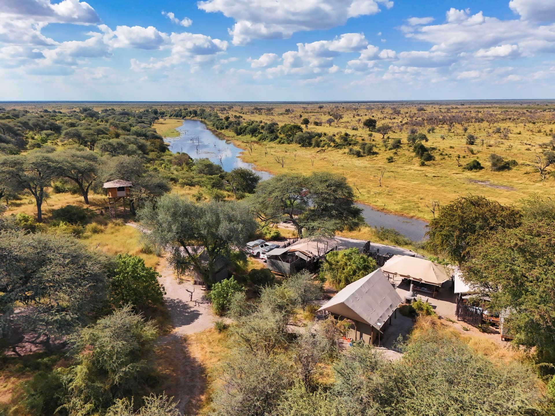 The Boteti River with the camp on the bank